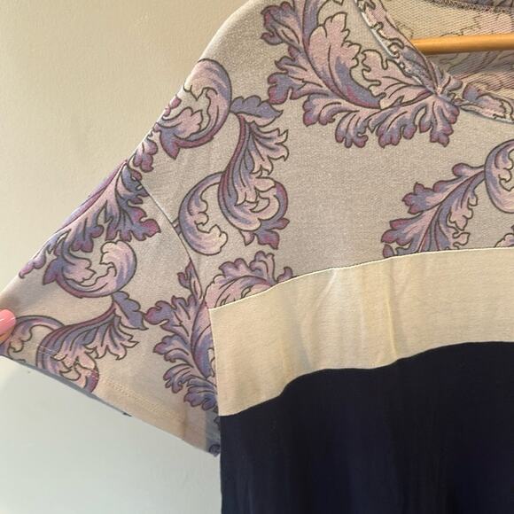 HoneyMe Medium Purple Colorblock Damask Print Short Sleeve Top - Picture 3 of 6